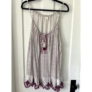 Boho Crochet Ruffled Lace Camisole Tank Top Women's XL Spaghetti Strap Tassel